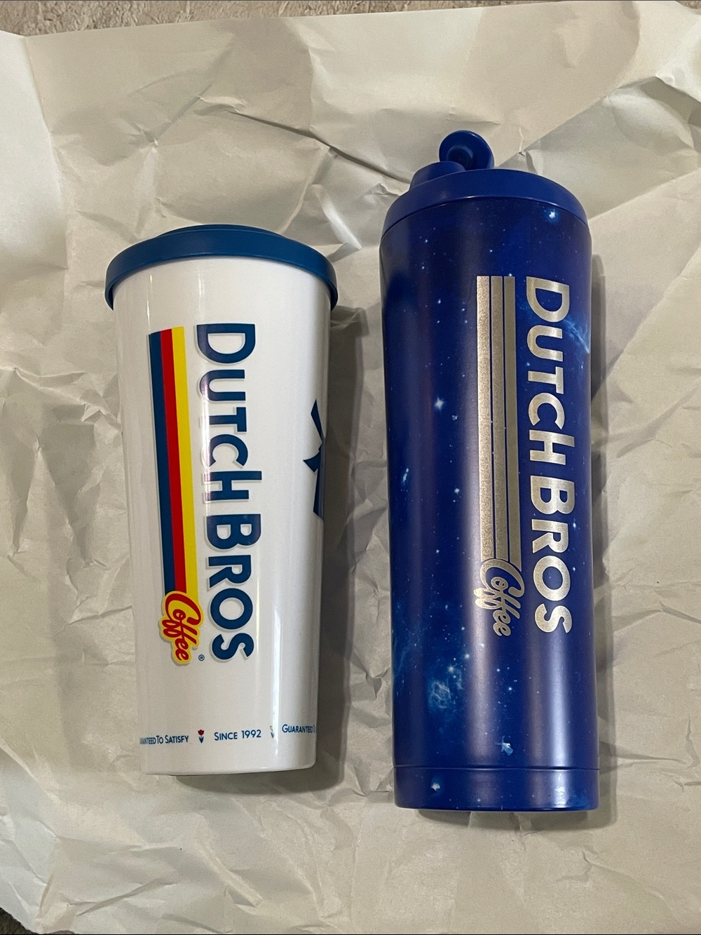 Dutch Bros Reusable Tumblers Bundle — White & Blue Galaxy GUC